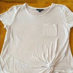 Lauren Ralph Lauren Cream Knot-Front Tee